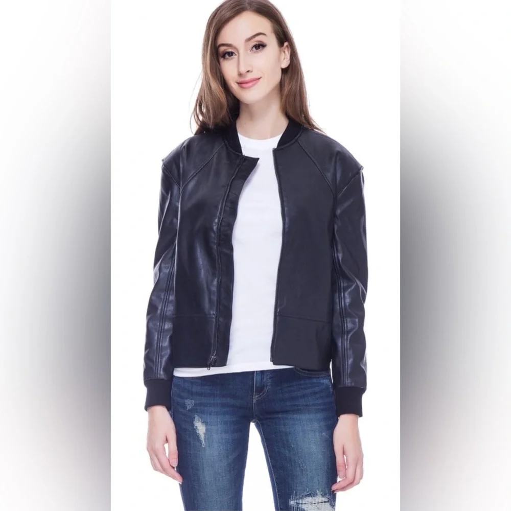 Guess Black Faux Leather Bomber Jacket - Picture 5 of 7
